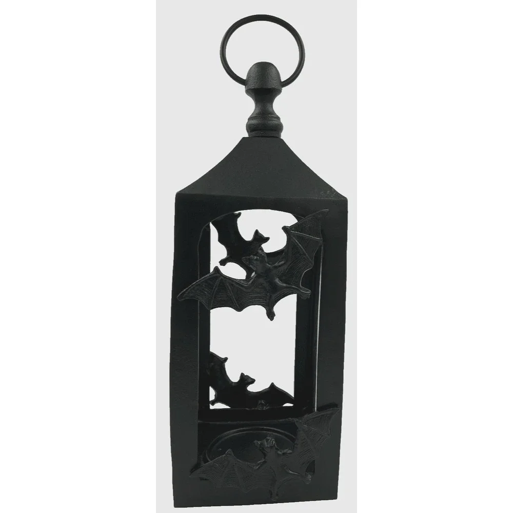 Black Cast Iron Bat Lantern Hanging Candle Holder 16 Inch Gothic Halloween Decor